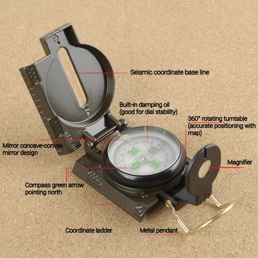 Outdoor Adventure Guide - Draagbare multifunctionele lenskompas met fosforescerende eigenschappen,