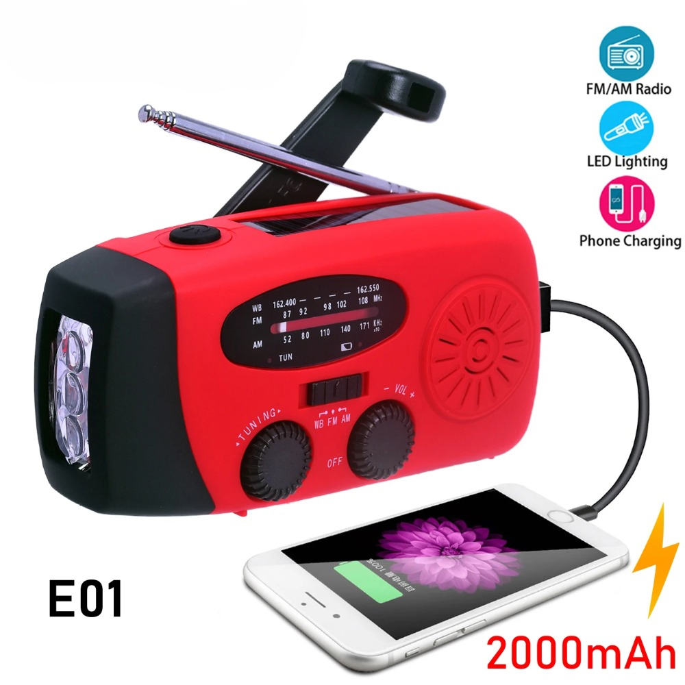 Emergency Radio Solar - E01 Noodhandkruk Solar Radio 2000mAh Power