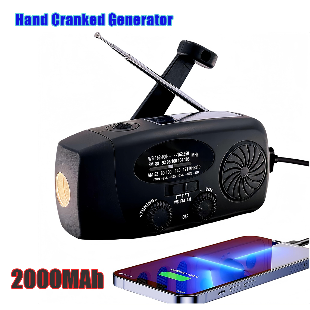 Emergency Radio Solar - Multifunctionele draagbare handslinger Stroomopwekking Noodradio Zonne-ramppreventie