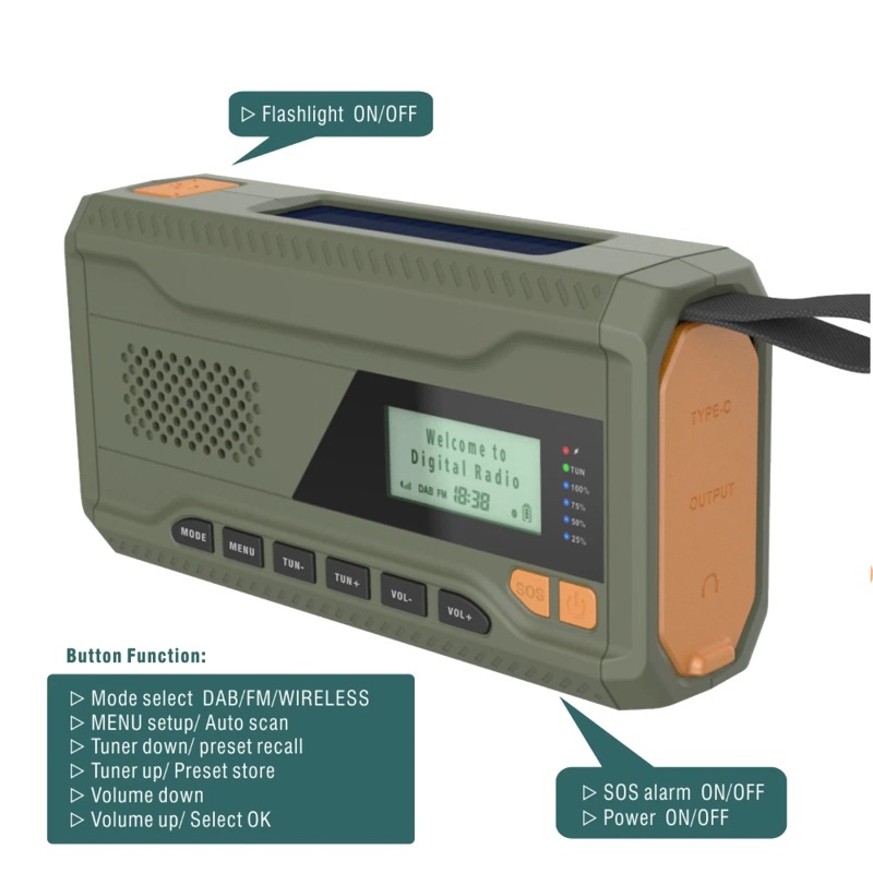 Emergency Radio Solar - DAB/FM Bluetooth-radio Noodradio voor buitengebruik 4500mAh